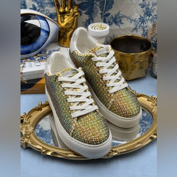 🆕 KURT GEIGER LONDON 🧿 NWOB Laney Rainbow Crystal Platform Sneaker Sz 38.5 US8 - Picture 6 of 14